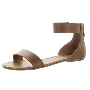 New Sun + Stone Womens Keley Faux Leather Ankle Strap Flat Sandals Shoes size 5M